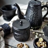 Сахарница с крышкой и надписью Сахар, черная купить в интернет-магазине Антикварня