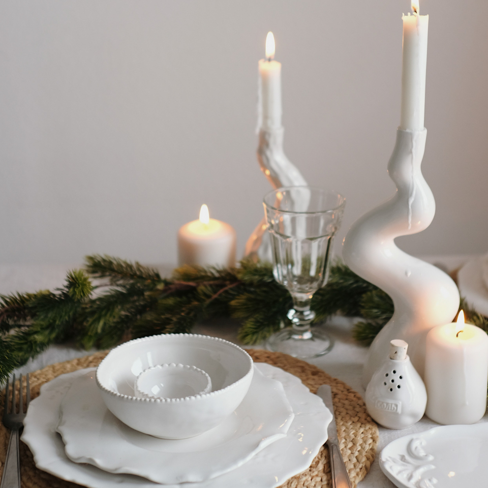 Столовый сервиз ручной работы "Жемчуг с подсвечниками и акссессуарами" купить в интернет-магазине Антикварня