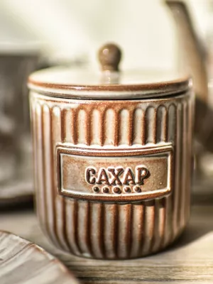 Сахарница Пряничная из шамота с написью Сахар