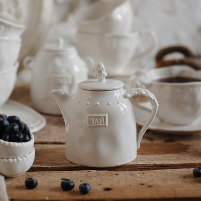 Чайник заворочный "Жемчуг Винтаж" с надписью чай ручной работы, купить в интернет-магазине антикварня