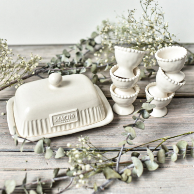 Комплект посуды для сервировки завтрака "Белый Жемчуг" ручной работы, купить в интернет-магазине антикварня