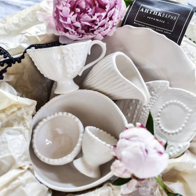 Подарочный набор для завтрака "Белый дзенарт" ручной работы, купить в интернет-магазине антикварня