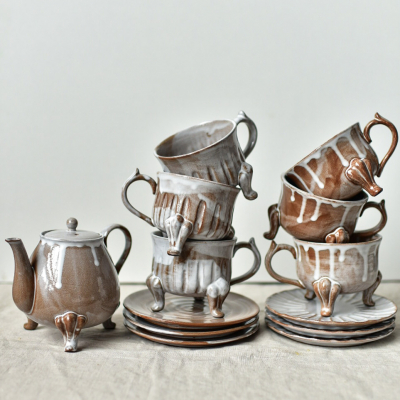 Чайный сервиз с чайником ручной работы на 6 персон "Пряничный", 13 предметов ручной работы, купить в интернет-магазине антикварня